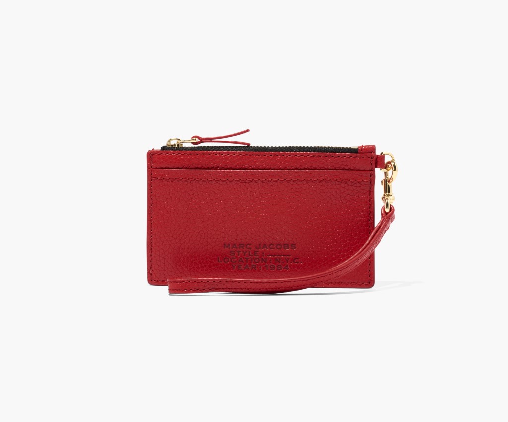 The Leather Top Zip Wristlet Wallet (True Red)